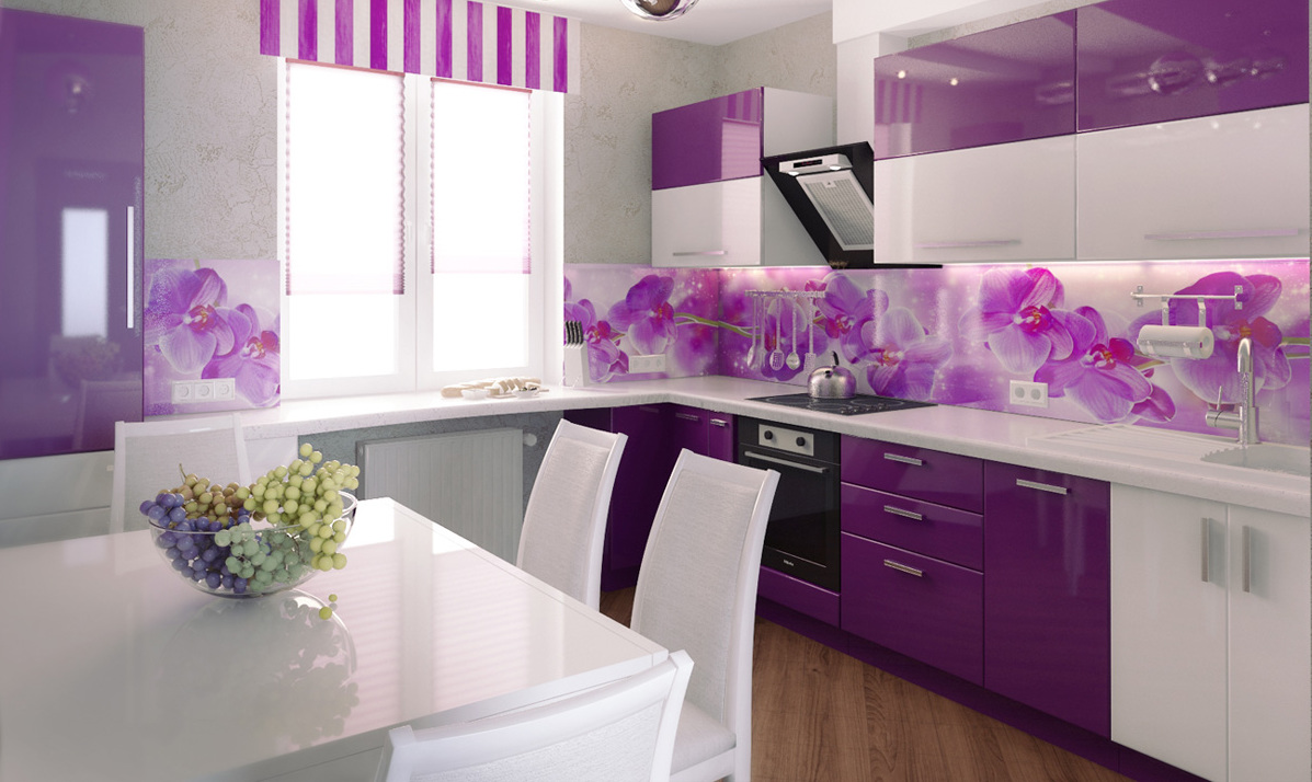 С каким цветом сочетается фиолетовый цвет в интерьере кухни фото