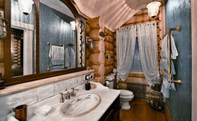 Фото: ванная, оформленная в русском стиле