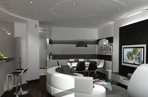 Черно-белый дизайн гостиной
